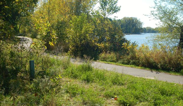 paved bike trail along a lake