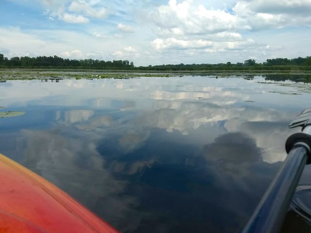 cloud reflections on the lake, kayaking the rice creek chain