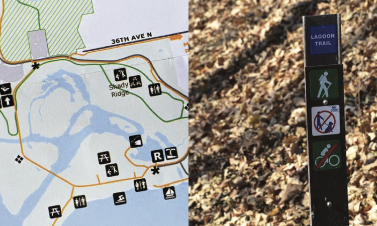 Example of how a name on the trail map doesn't match the name on the trail itself