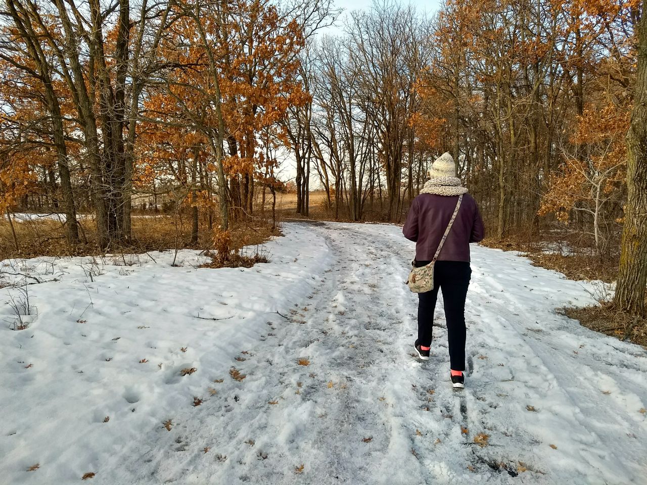 woman hiking in the winter