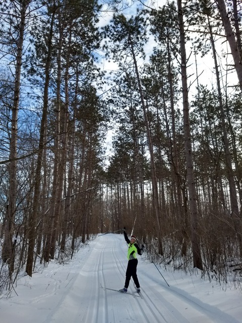 cross country skier having fun in Wild River State Park