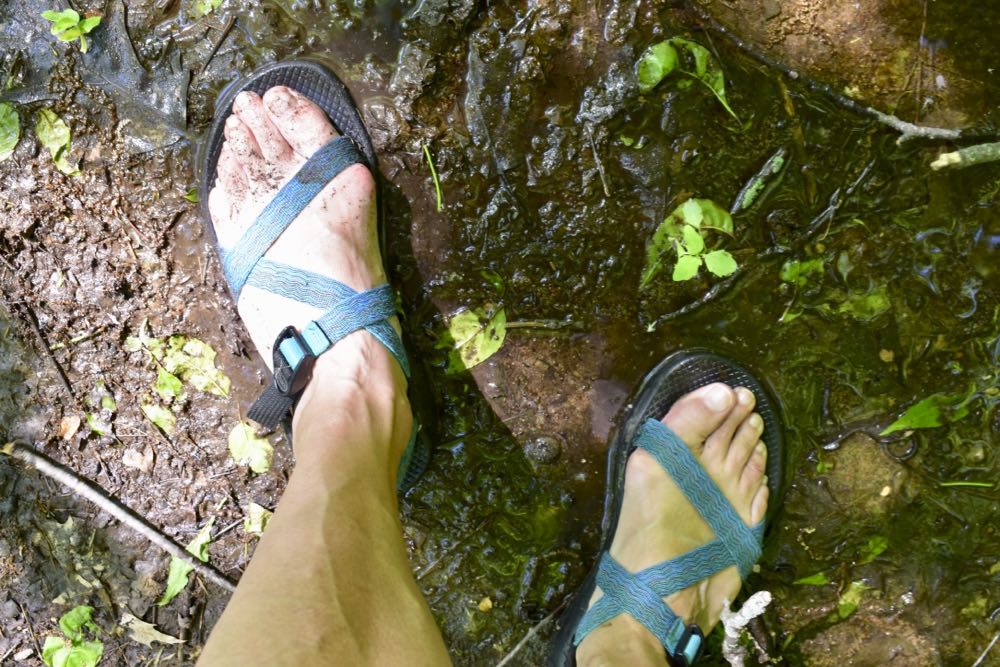 chacos in mud