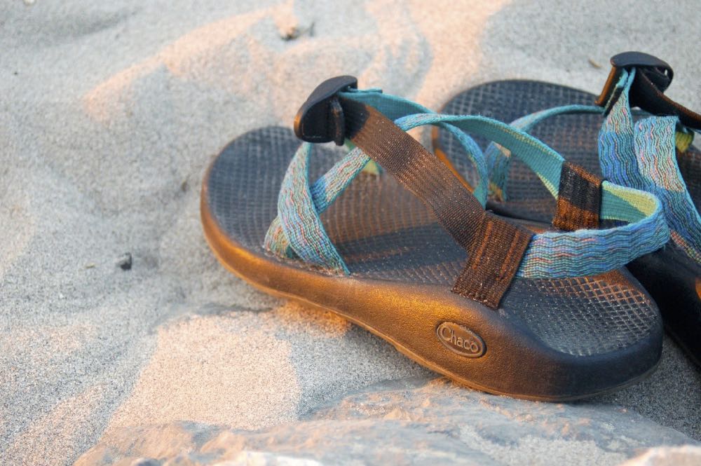 chacos on the beach