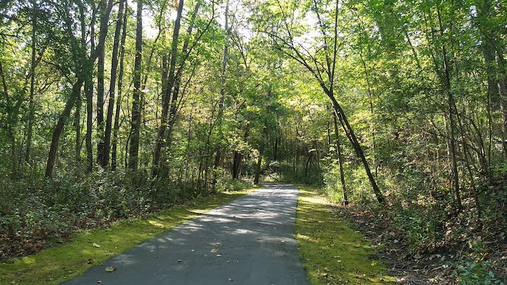 wooded paved bike trail in hyland lake park reserve