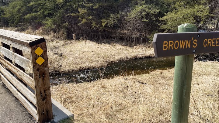 Brown's Creek with sign, early spring