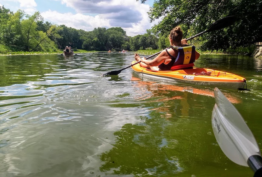 kayakers on the minneapolis chain of lakes route