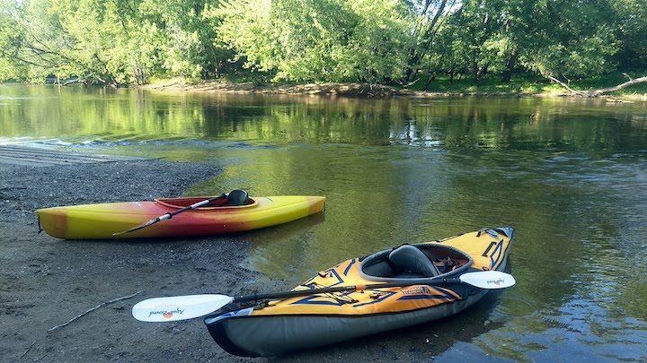 two kayaks at the canoe launch at rum river central regional park