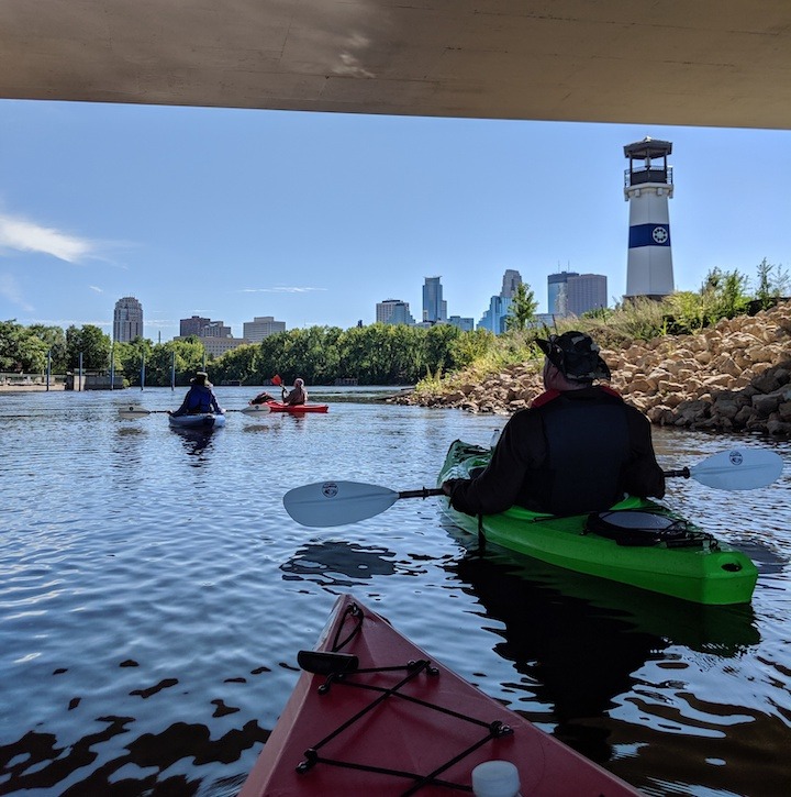 Kayakers on the Mississippi River near Minneapolis