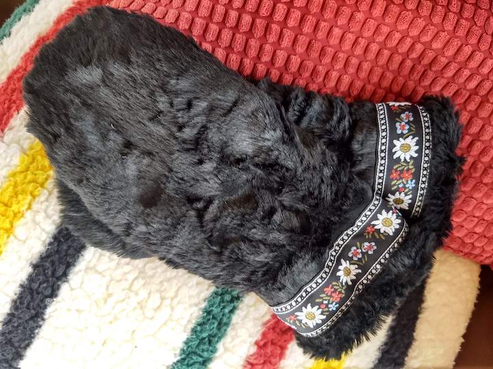 polar mitts black faux fur with trim