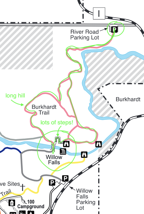 Burkhardt trail map, willow river state park, with our route in green