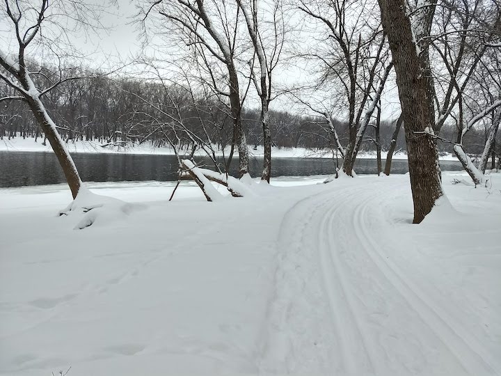 cross country ski trail next to a river