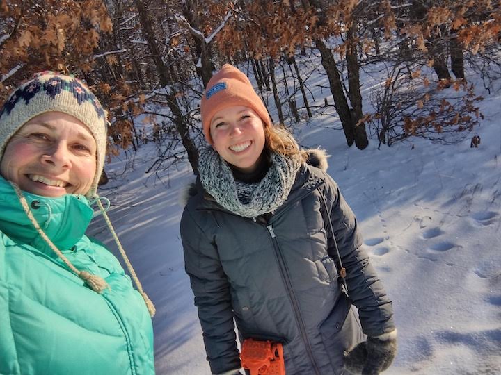 two women winter hiking