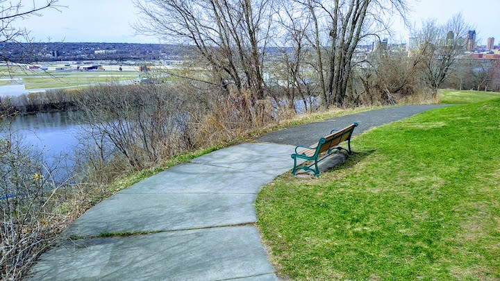 park bench overlooking mississippi river