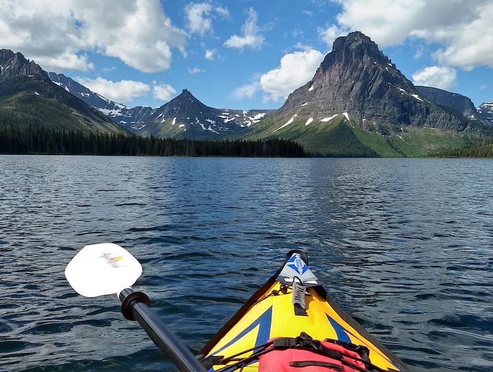 kayaking on a mountain lake