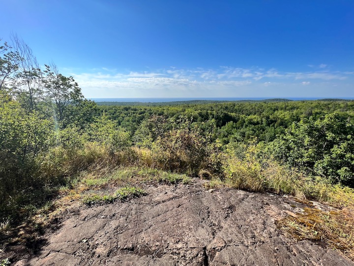 Overlooking the forest and Lake Superior from a high point