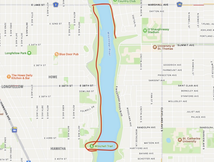 map showing Winchell Trail route