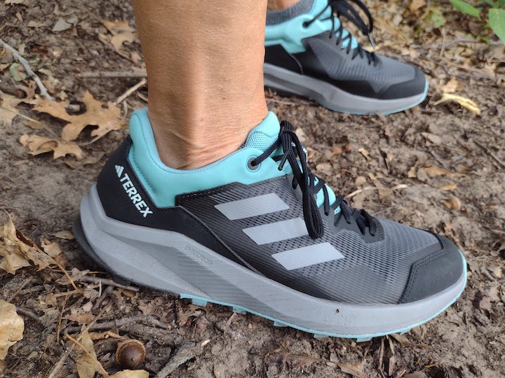 adidas terrex trail rider shoes, shown on a dirt trail