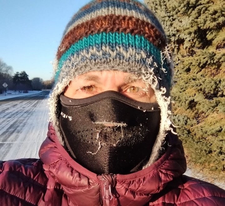 Sharon wearing NorWear hat and Seirus NeoFleece face mask